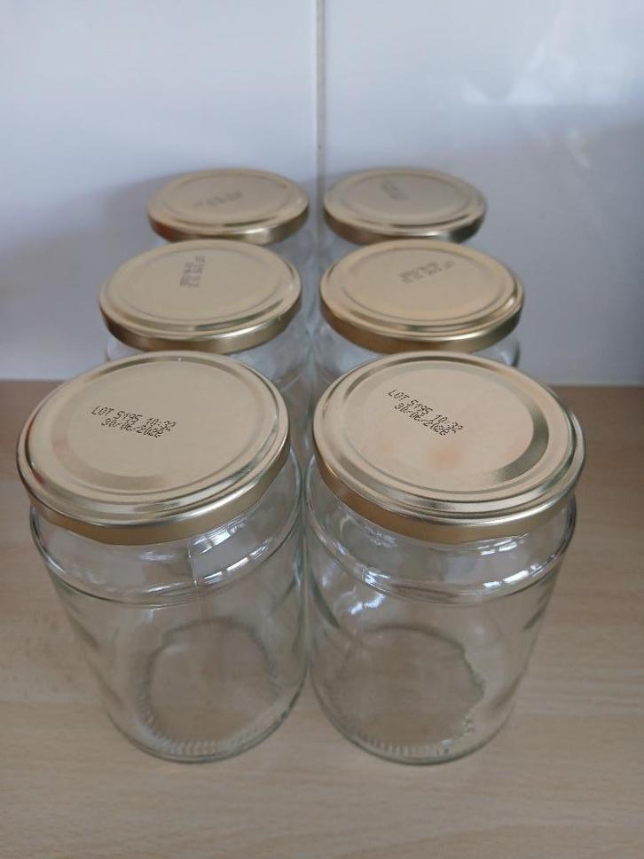 6 bocaux vides propres 350ml avec couvercle doré, Huis en Inrichting, Keuken | Servies, Zo goed als nieuw, Kom(men), Effen, Glas