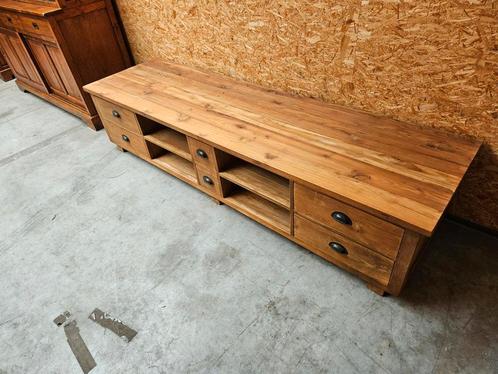Groot massief teakhouten tv meubel 230,5cm, Huis en Inrichting, Kasten |Televisiemeubels, Ophalen