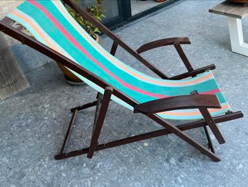 Vintage Strandstoel, frame in hout beschikbaar voor biedingen