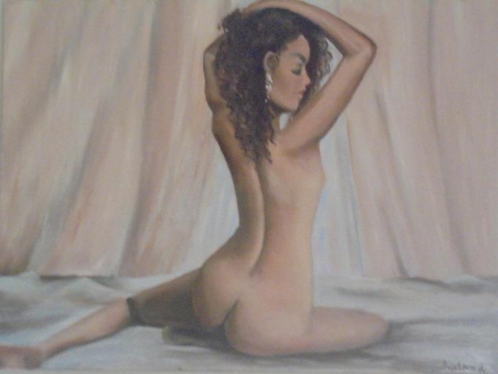olieschilderij naakt (60x80cm), Antiek en Kunst, Kunst | Schilderijen | Klassiek, Ophalen of Verzenden