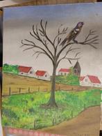 Peinture pinson jardin maison ferme arbre simplicité sur toi, Antiquités & Art, Enlèvement