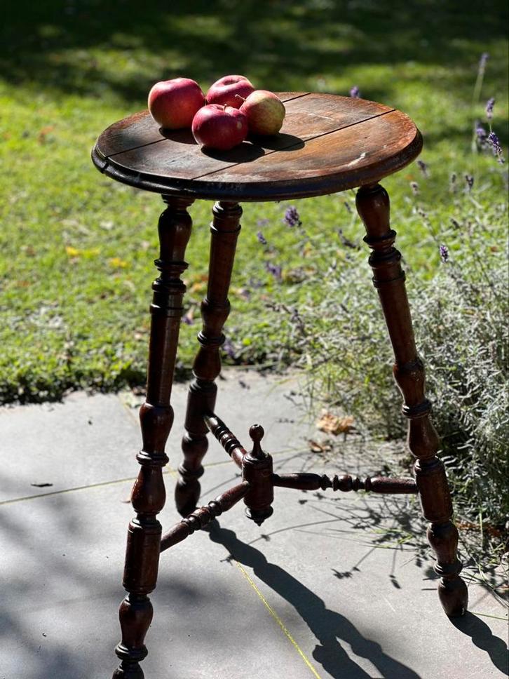 Antiek houten bijzettafeltje met gedraaide poten - H 73 cm, Antiek en Kunst, Antiek | Meubels | Tafels, Ophalen