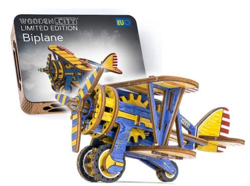 3D Houten Puzzel Vliegtuig Bi Plane - DIY Wood Puzzles Color, Hobby en Vrije tijd, Modelbouw | Vliegtuigen en Helikopters, Nieuw