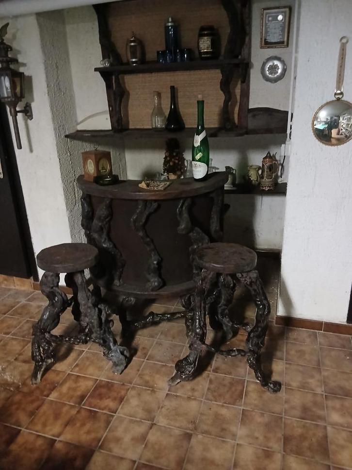 Unieke antieke bar met 2 krukken, Huis en Inrichting, Barren, Gebruikt, Ophalen