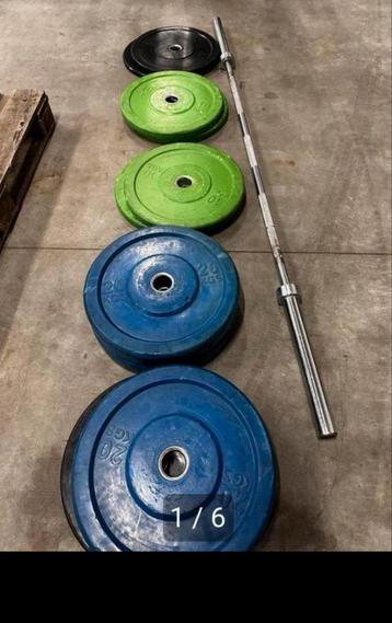 130kg Gekleurde Bumperplates + Olympische Barbell 220cm beschikbaar voor biedingen