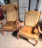 zitstoel zetel fauteuil mt kussens goud geel hout antiek set, Ophalen of Verzenden