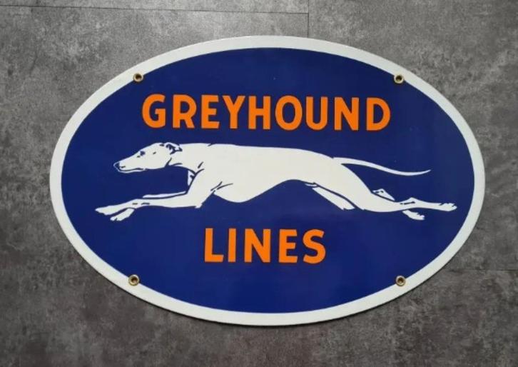 Greyhound lines emaillen reclame bord retro vintage borden, Verzamelen, Merken en Reclamevoorwerpen, Zo goed als nieuw, Reclamebord
