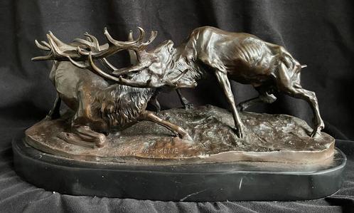 Bronzen vechtende herten. P.JMene zwaar 11,5 kg zuiver brons, Antiek en Kunst, Kunst | Beelden en Houtsnijwerken, Ophalen of Verzenden