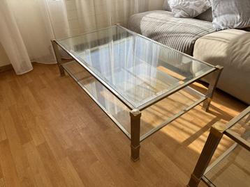 Vintage Pierre Vandel Paris salontafel set – messing & glas, Enlèvement, Utilisé, Métal