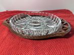 Retro houten dienblad, glazen snackschotel – Italië  – 35 cm, Antiek en Kunst, Ophalen