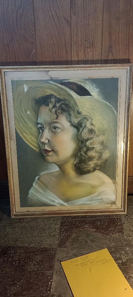 Pasteltekening vrouwenportret, 1950, 59x73, n137, Antiek en Kunst, Kunst | Tekeningen en Fotografie, Ophalen