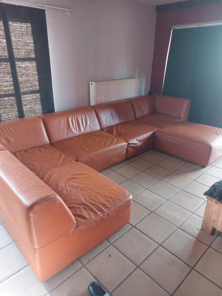 Grote lederen salon, Huis en Inrichting, Zetels | Complete zithoeken, Ophalen