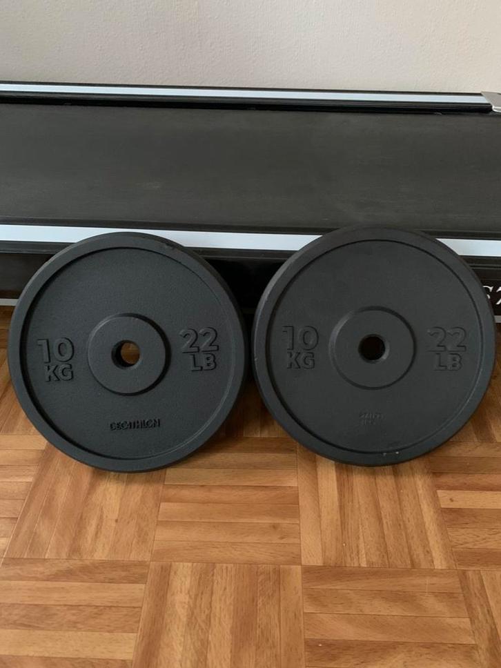 Twee gietijzeren halterschijven van 10 kg nieuw, Sports & Fitness, Équipement de fitness, Neuf, Plaques d'haltères, Enlèvement