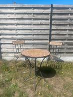 Bistroset mozaïek ijzer en keramiek, Tuin en Terras, Ophalen, Gebruikt, Bijzettafel, 2 zitplaatsen