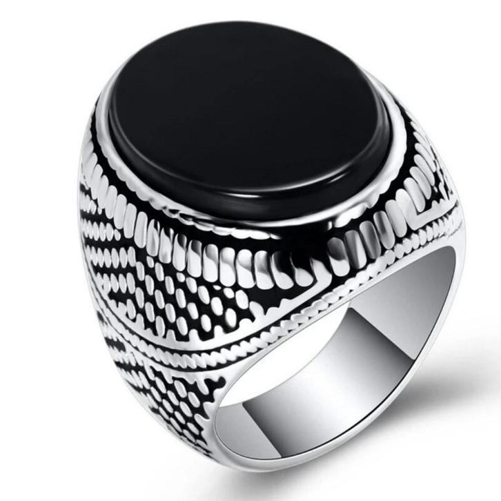 Zegelring met zwarte onyx steen, Handtassen en Accessoires, Ringen, Nieuw, Heer, Zwart, IJzer of Staal, Met edelsteen, Verzenden