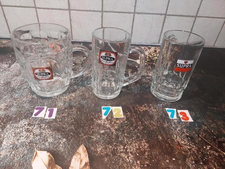 Supra glazen bierpullen, Verzamelen, Glas en Drinkglazen, Zo goed als nieuw, Bierglas, Ophalen of Verzenden