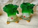 2 stuks groene kool theelichtje kandelaar zwaar glas in doos, Ophalen of Verzenden, Nieuw, Kandelaar