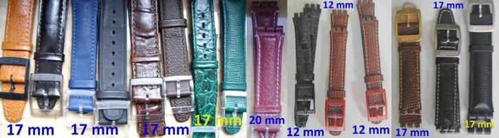 Bracelet montre Swatch en cuir véritable (12, 17 ou 20 mm), Handtassen en Accessoires, Armbanden, Nieuw, Leer, Overige kleuren