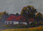 GABY DE PAUW / HOEVE RODE DAKEN / ORIGINEEL WERK / 48x58cm, Ophalen of Verzenden