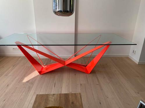 Glazen eettafel, Huis en Inrichting, Tafels | Eettafels, Zo goed als nieuw, 50 tot 100 cm, 200 cm of meer, Vijf personen of meer