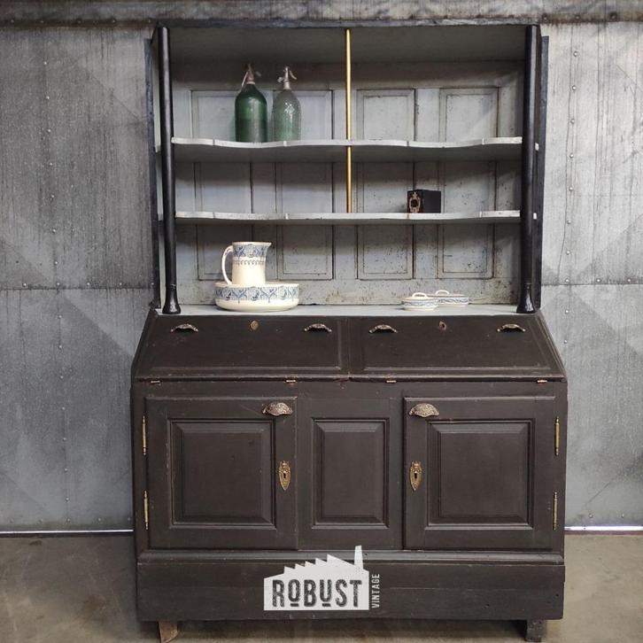 Grijze buffetkast jaren 1910 | Antieke grutterskast, Huis en Inrichting, Kasten | Buffetkasten, Zo goed als nieuw, 200 cm of meer