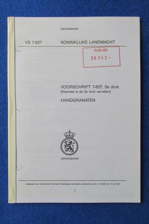 Voorschrift VS 7-827 3e druk - Handgranaten, Collections, Objets militaires | Général, Armée de terre, Enlèvement ou Envoi