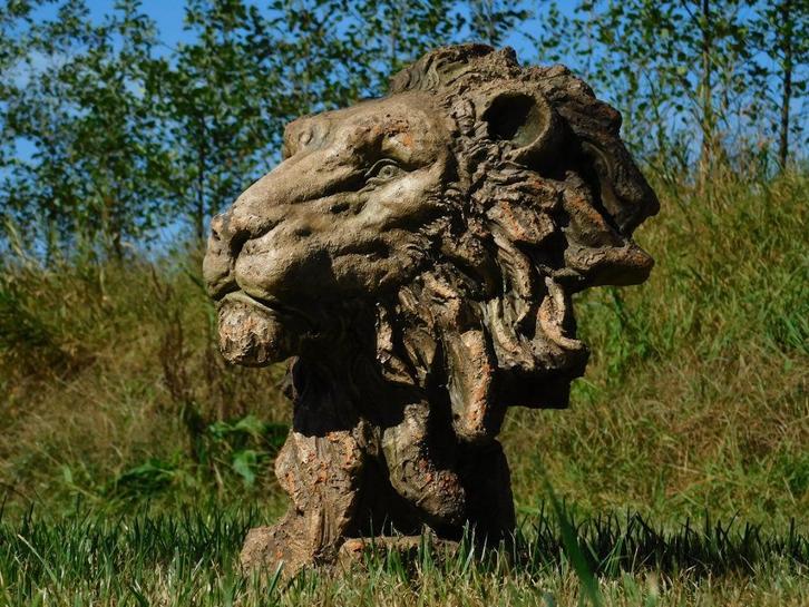 Beeld Leeuwenkop - 50 x 40 cm - Polystone, Antiek en Kunst, Kunst | Beelden en Houtsnijwerken, Ophalen of Verzenden
