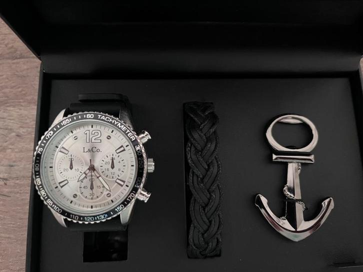 Nieuwe 47mm herenhorloge geschenkset van L & Co Timepieces, Handtassen en Accessoires, Horloges | Heren, Nieuw, Polshorloge, Overige merken