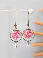 Boucles d'oreilles en papier japonais fuchsia et blanc, Bijoux, Sacs & Beauté, Comme neuf, Autres matériaux, Rose, Pendantes