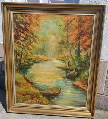 Huile sur panneau rivière signe susters beschikbaar voor biedingen