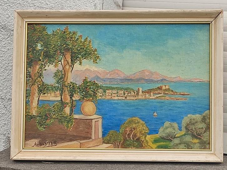 huile sur panneau marine signe alfred bastien, Antiek en Kunst, Kunst | Schilderijen | Klassiek, Ophalen of Verzenden