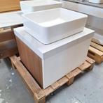 SALE Badmeubel 60 cm met waskom mat wit ribbel houtlook nr22, Ophalen of Verzenden, Nieuw
