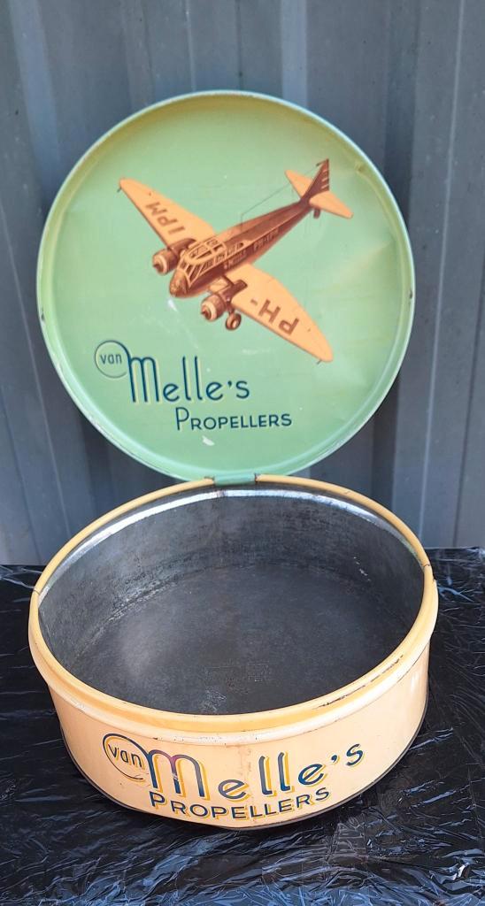 Zeldzaam antiek toonbank blik van Van Melle's Propellers🍬🧇, Collections, Boîte en métal, Utilisé, Autre, Autres marques, Enlèvement ou Envoi
