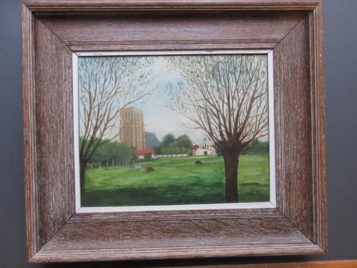 Zicht op Oostkerke door L. Boschmans, Antiek en Kunst, Kunst | Schilderijen | Klassiek, Ophalen of Verzenden
