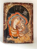 Handgeschilderd - Religieus Icoon Maagd Maria Jezus Kind, Antiek en Kunst, Ophalen of Verzenden