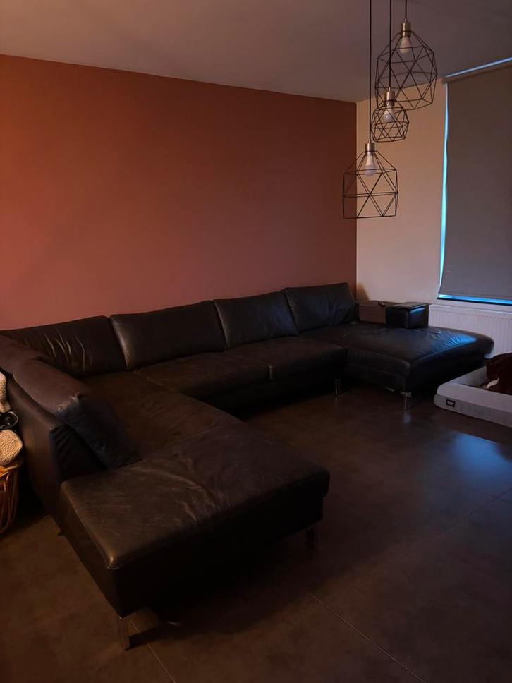 Zetel leer zwart (zo snel mogelijk weg), Huis en Inrichting, Zetels | Complete zithoeken, Gebruikt, Leer, Ophalen