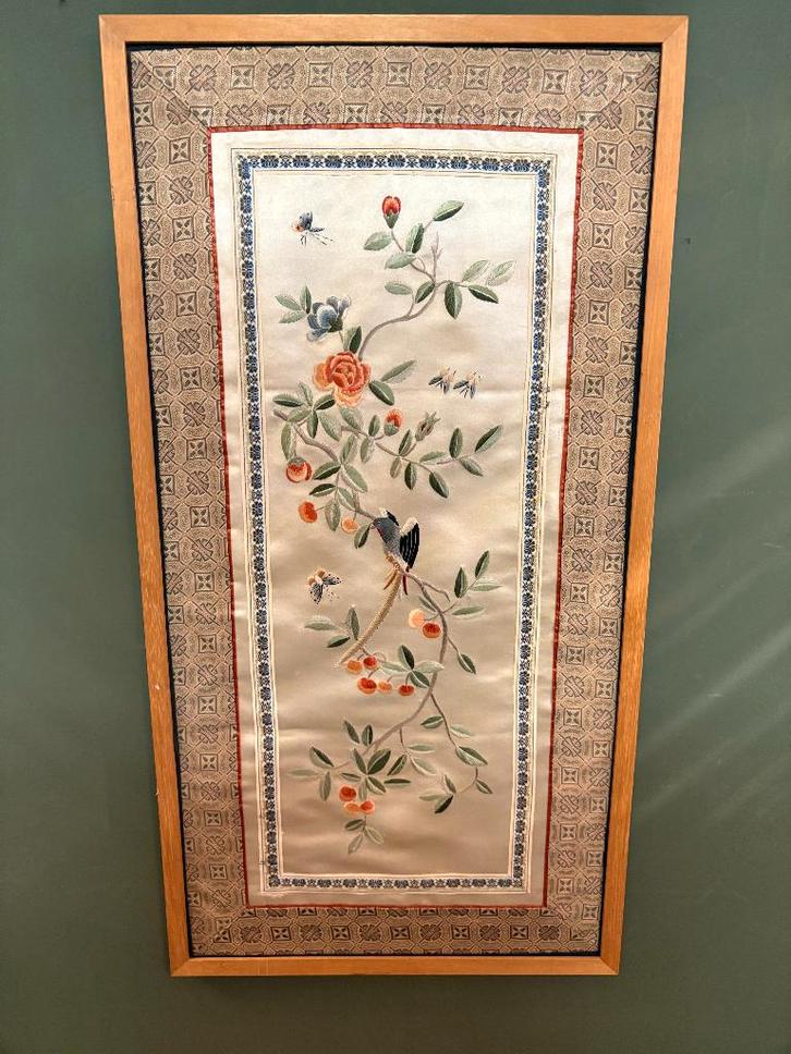 Prachtig Japans geborduurd tafereel van zijde en katoen., Antiquités & Art, Antiquités | Accessoires de maison, Enlèvement ou Envoi