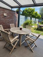 Teak tuinset ronde tafel 120 cm met 5 stoelen, Tuin en Terras, Ophalen, Zo goed als nieuw, Stoel, Tuinset