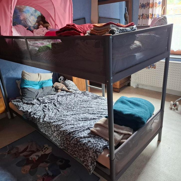 Antracietgrijze metalen stapelbedden, Huis en Inrichting, Slaapkamer | Stapelbedden en Hoogslapers, Zo goed als nieuw, Stapelbed