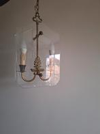 Vintage hanglamp koper achter geslepen glas, Ophalen of Verzenden, Glas