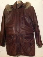 Lederen dames jas met pels afgeboorde kap., Kleding | Dames, ANDERE, Bruin, Maat 42/44 (L), Ophalen of Verzenden