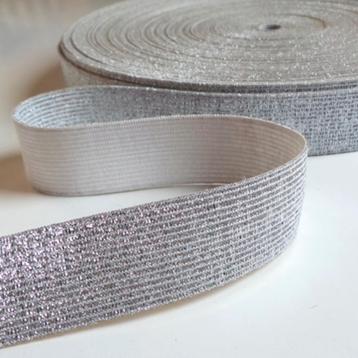 Promo! 5184) Zilver elastiek dun 25mm breed elastische band