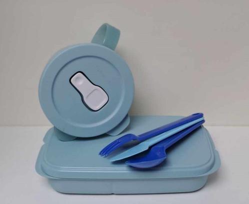 Tupperware™ « Lunchset - doos + bestek » blauw, Huis en Inrichting, Keuken | Tupperware, Nieuw, Bus of Trommel, Blauw, Verzenden