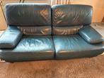 Blauwe lederen salon, Huis en Inrichting, Ophalen, Gebruikt, Rechte bank, Leer
