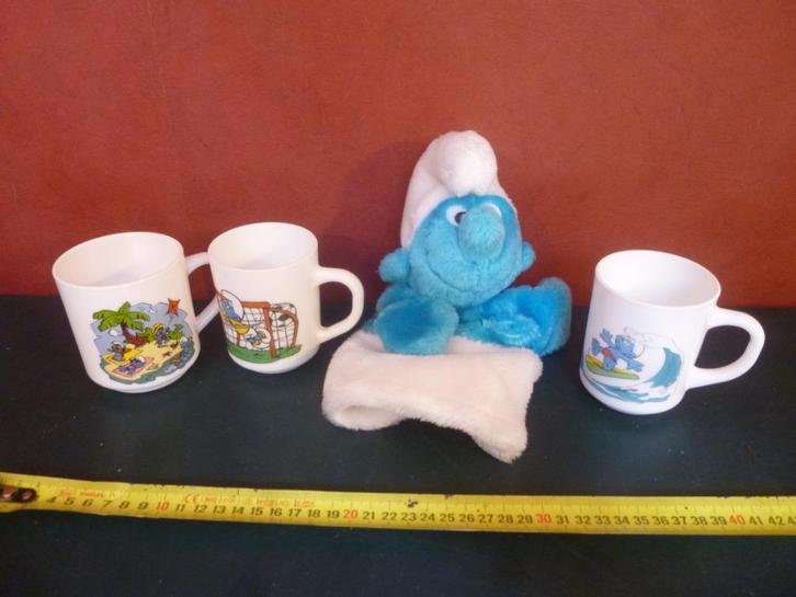 Handpop en koffietassen de Smurfen Peyo, Verzamelen, Smurfen, Zo goed als nieuw, Gebruiksvoorwerp, Verschillende Smurfen, Ophalen