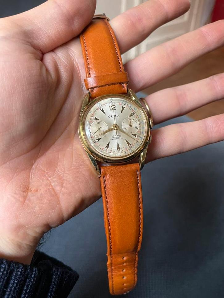 Orfina herenhorloge - chronograaf/valjoux, Handtassen en Accessoires, Horloges | Kinderen, Zo goed als nieuw, Ophalen of Verzenden