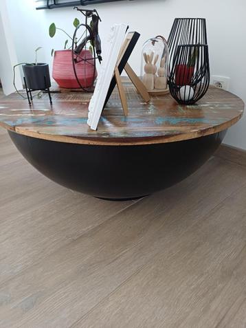 ronde salontafel/bijzettafel hout&zwart (zonder decoratie) beschikbaar voor biedingen