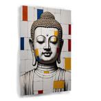 Boeddha in Piet Mondriaan stijl canvas 60x90cm - 18mm., Huis en Inrichting, Woonaccessoires | Wanddecoraties, Nieuw, Verzenden