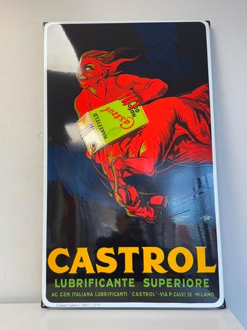 Grand panneau d'affichage en émail CASTROL, Enlèvement ou Envoi, Utilisé, Panneau publicitaire