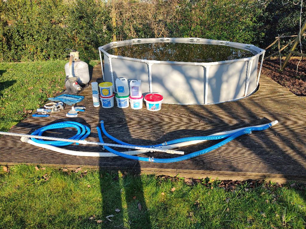Intex zwembad 366 x 99 cm met zandfilter en chemicalien, Tuin en Terras, Zwembaden, Gebruikt, Opzetzwembad, 80 tot 120 cm, 200 tot 400 cm